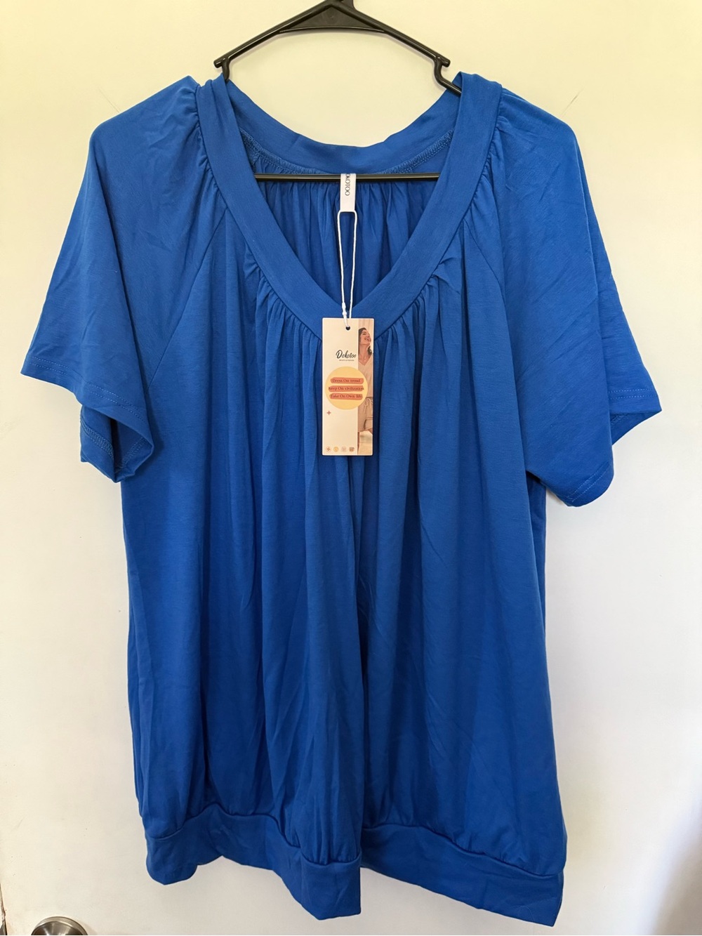 Dalia Sapphire V-Neck Short Sleeve Blouse